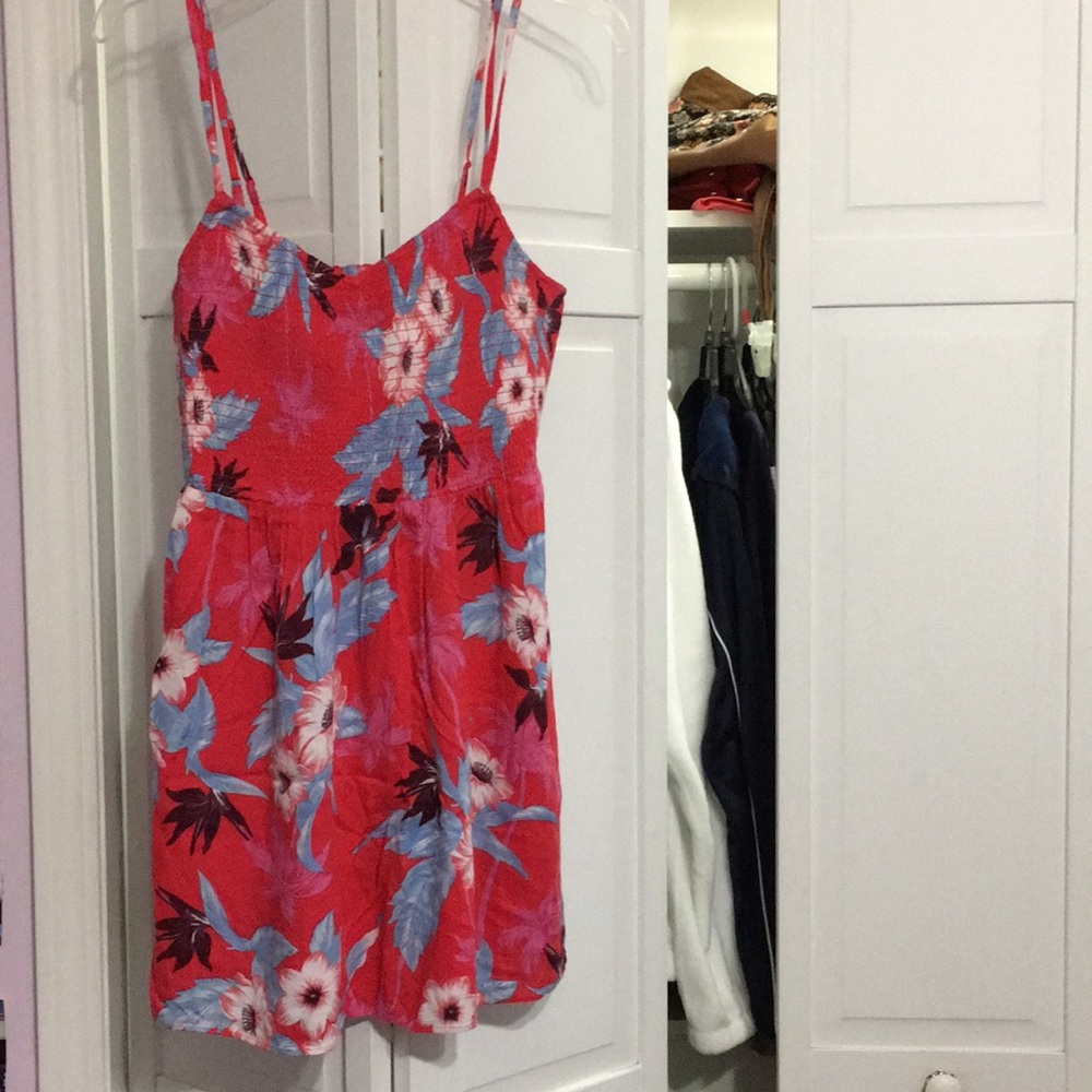 Floral, coral colored dress
